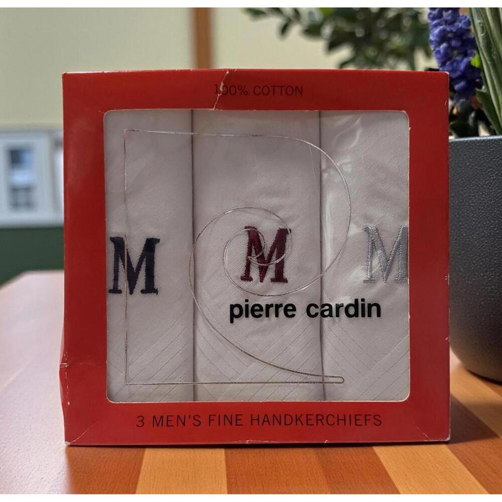 Pierre Cardin Men's Fine Cotton Handkerchiefs - Set of 3 -  Embroidered 'M'